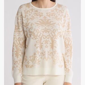 Cream and Tan Patterned Sweater